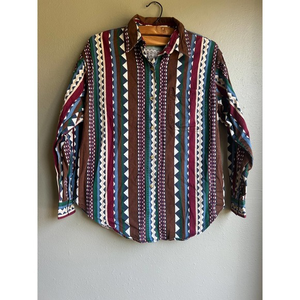 Authentic‎ Kikimo Style Multicoloured Geo Striped Button Down Shirt Mens Small